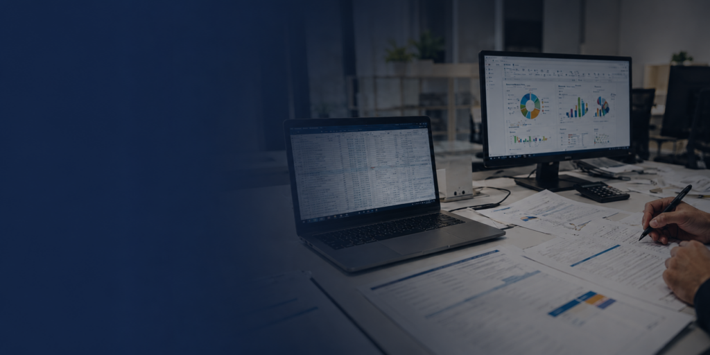 Entorno de trabajo con herramientas de software y paneles de información