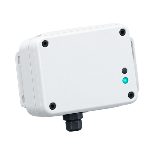 Dispositivo IoT blanco con indicador turquesa