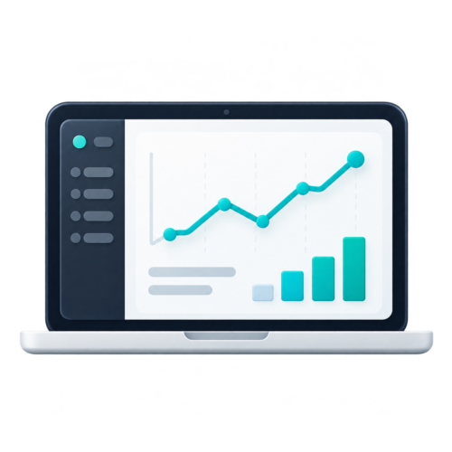 Portátil con dashboard y gráfica