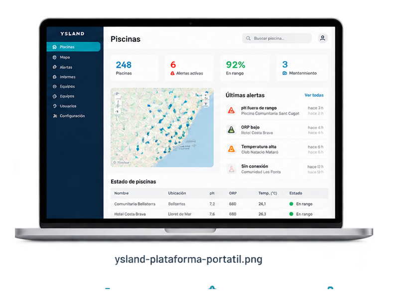 Plataforma web de Ysland para supervisar piscinas