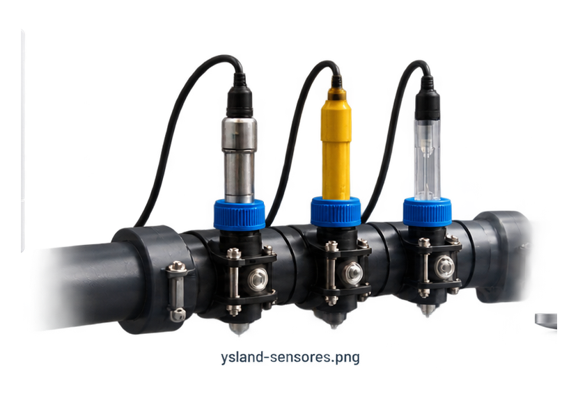 Sensores de pH, ORP y temperatura instalados en el circuito de piscina